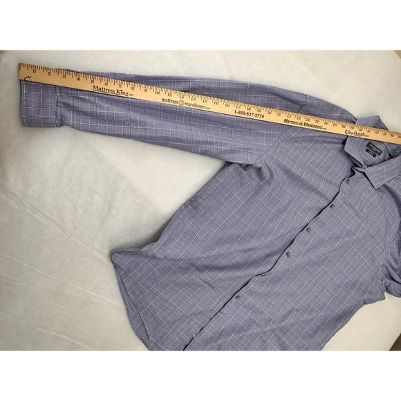Van Heusen Flex Slim Fit Stretch Dress Shirt Blue Glen Plaid Mens 17.5 32/33 XL - Picture 7 of 10